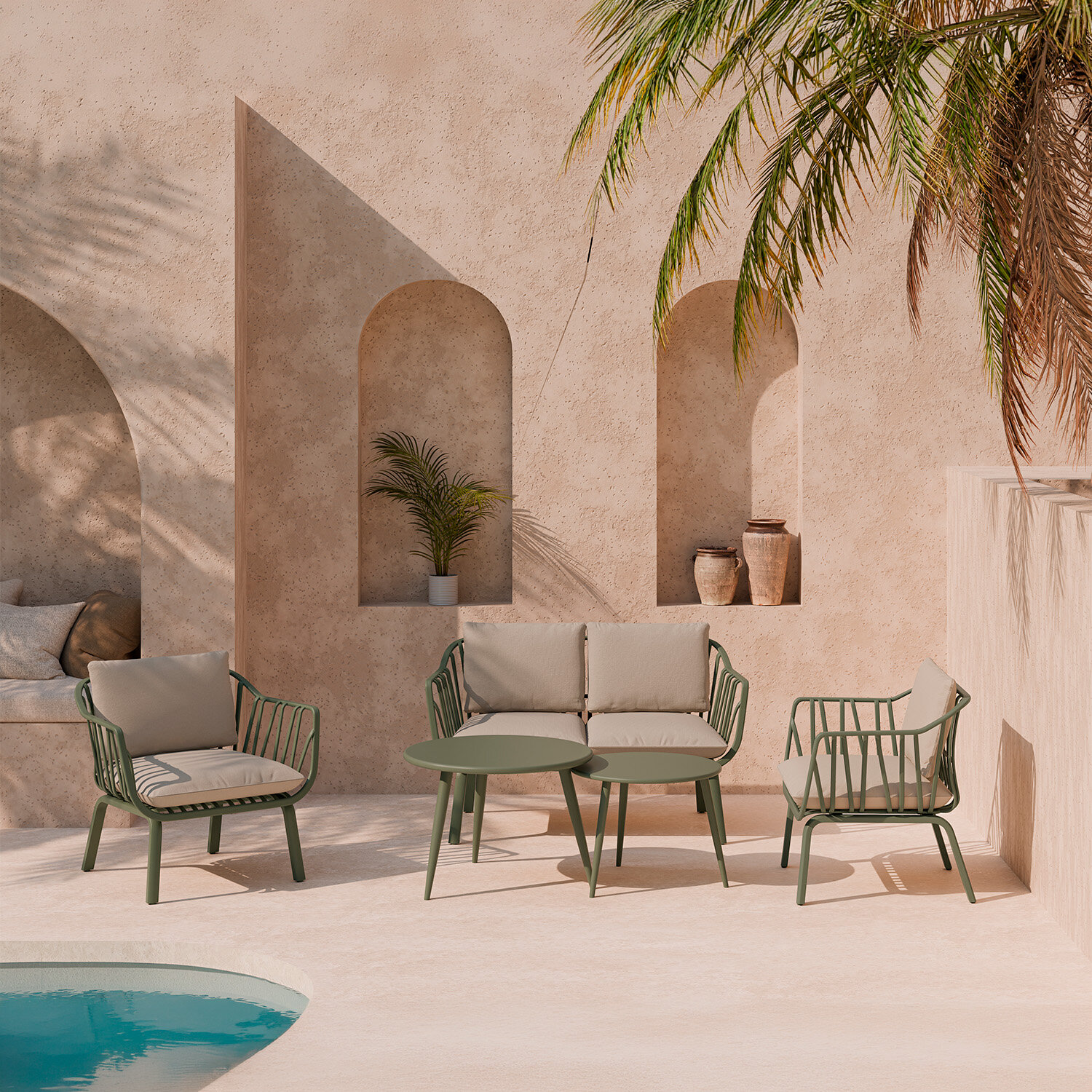 Conjunto de jardín MIKONOS verde (sofá + sillones + mesas centro) - Image 2