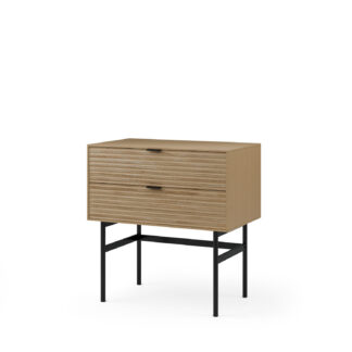 Mesita alta 60 TULSA roble pata metal (2 cajones)