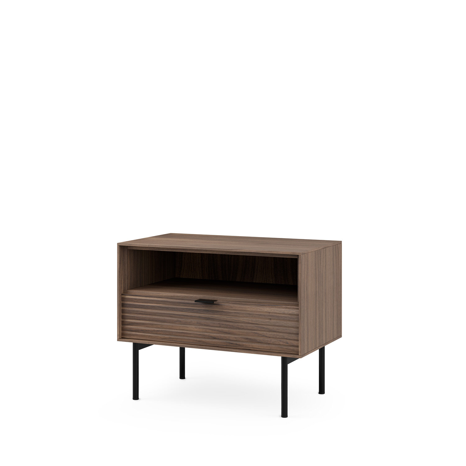 Mesita baja 60 TULSA nogal pata metal (1 cajón + 1 hueco)