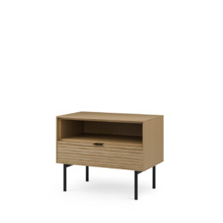 Mesita baja 60 TULSA roble pata metal (1 cajón + 1 hueco)