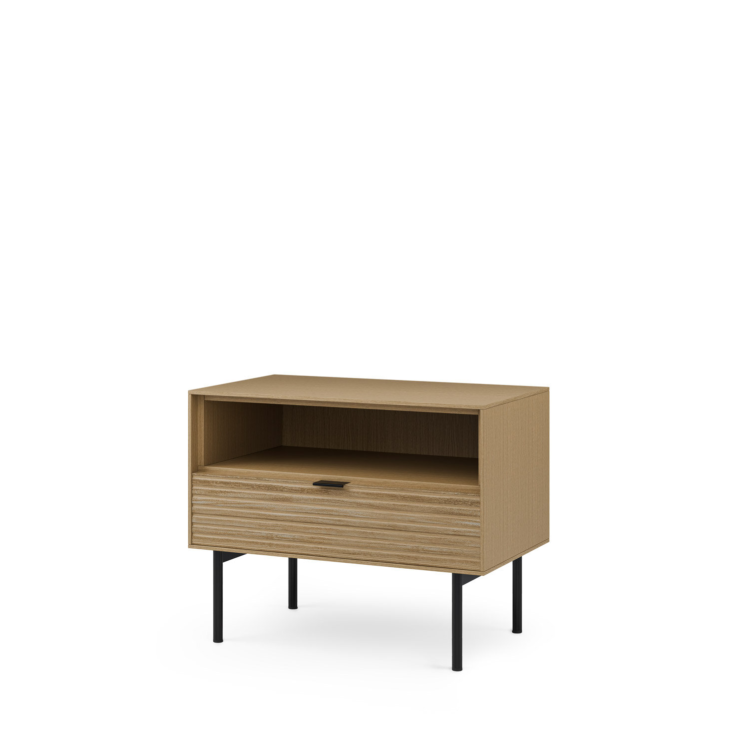 Mesita baja 60 TULSA roble pata metal (1 cajón + 1 hueco)