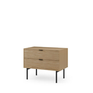 Mesita baja 60 TULSA roble pata metal (2 cajones)