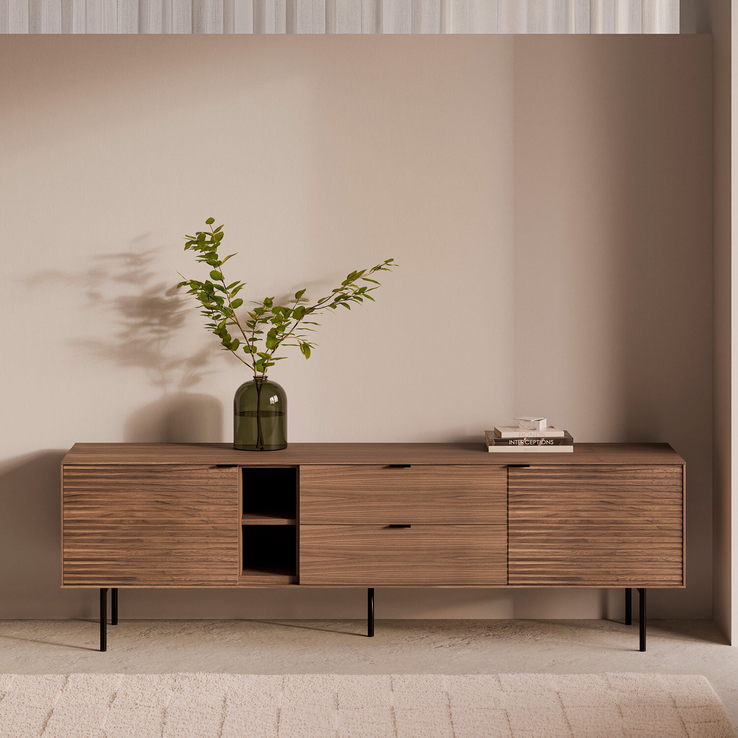 Mueble TV 180 TULSA nogal pata metal (2 puertas + 2 cajones + 2 huecos) - Image 2