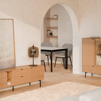 Mueble TV 180 TULSA roble pata metal (2 puertas + 2 cajones + 2 huecos)