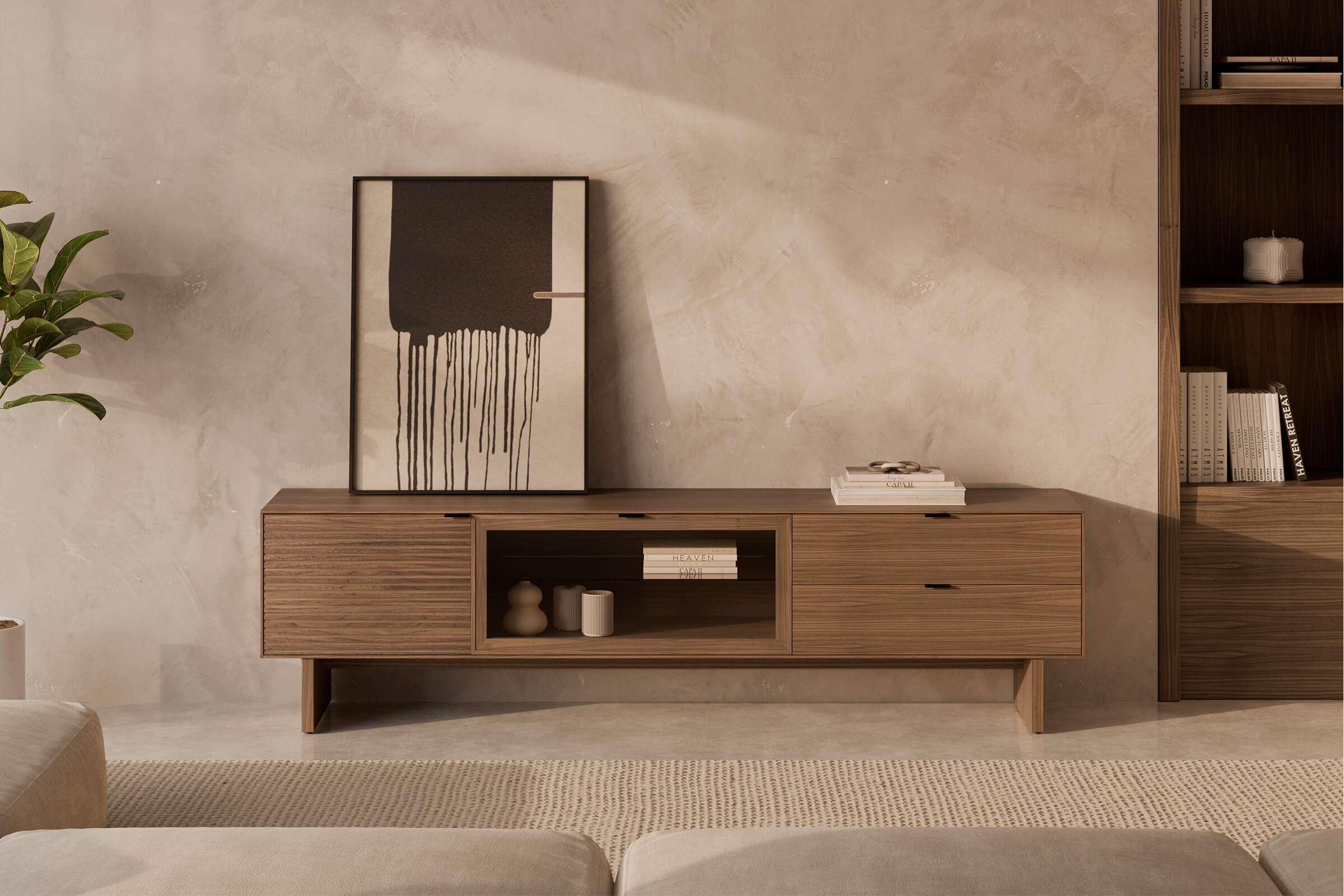 Mueble TV 200 TULSA nogal pata madera (2 puertas + 2 cajones)
