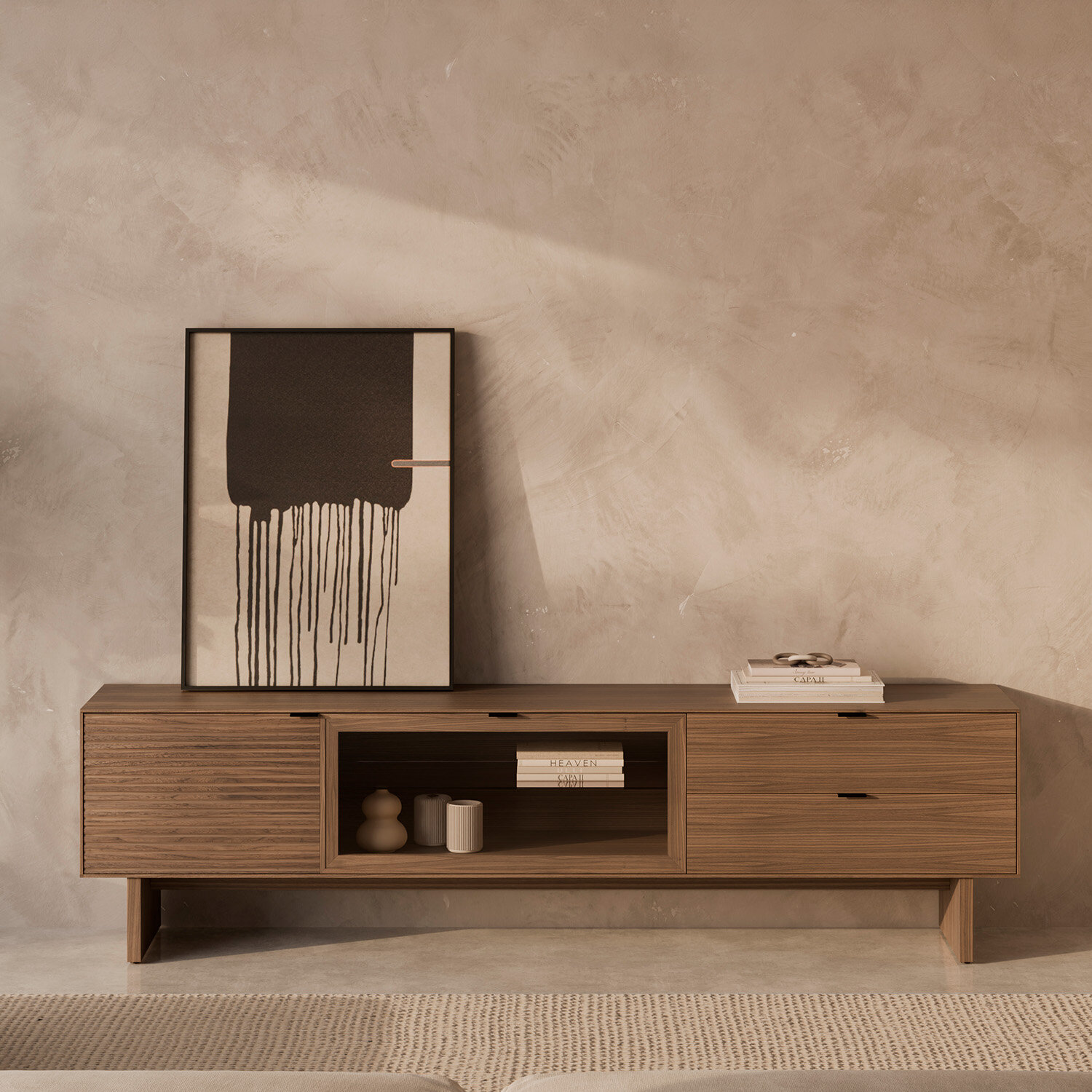 Mueble TV 200 TULSA nogal pata madera (2 puertas + 2 cajones) - Image 2