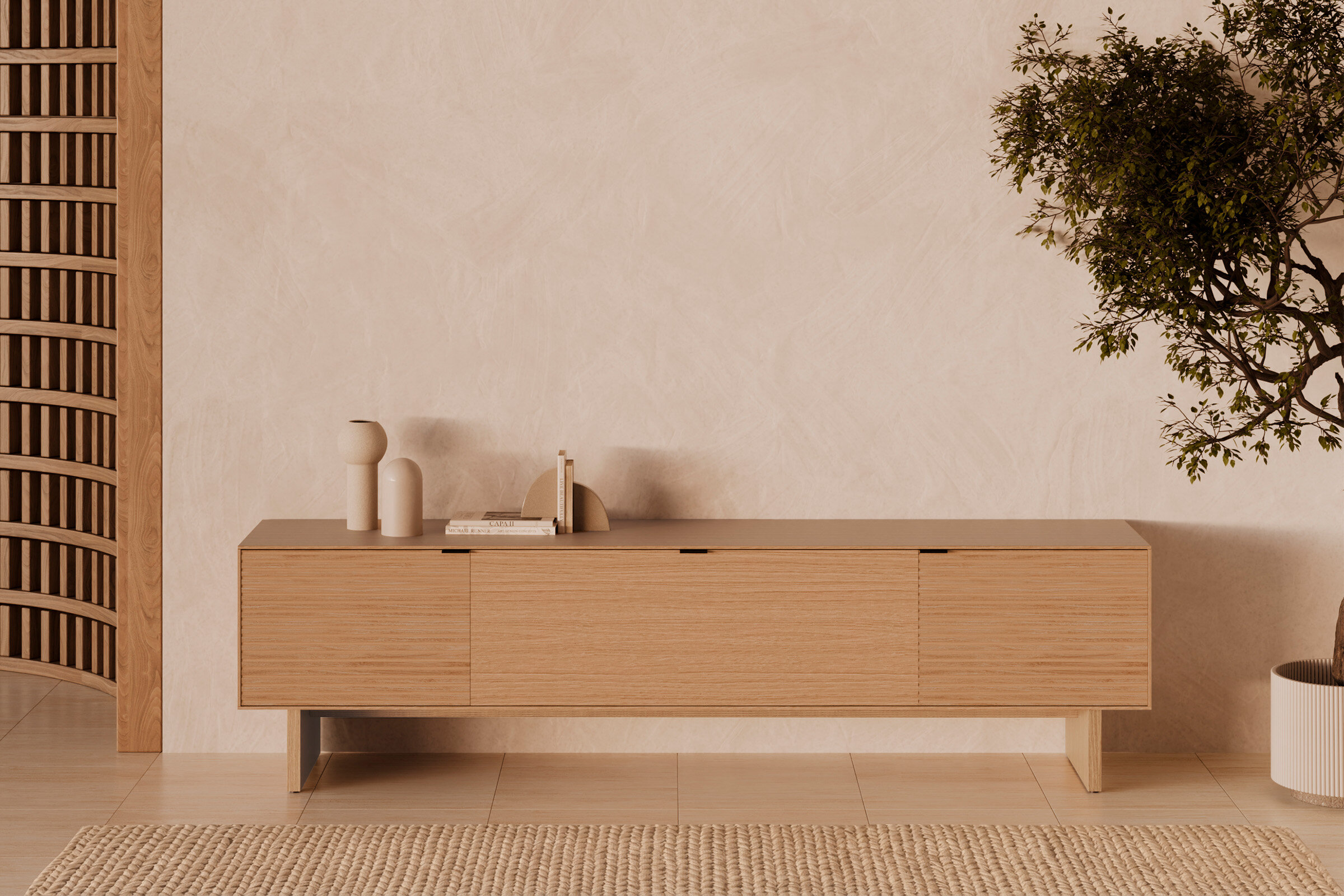 Mueble TV 200 TULSA roble pata madera (3 puertas)