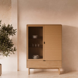Vitrina baja TULSA roble pata madera (2 puertas + 1 cajón)