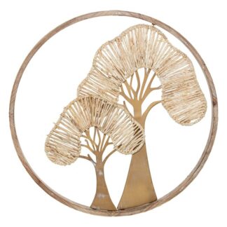 Adorno Pared Madera/metal 61cm Árboles Dorados Ø61x3,5cm