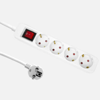 Alargadera Florey Cable 1,5m 3gx1,5mm2, 4enchufes+interruptor Blanca Protecc.para Niños 4x5x24cm