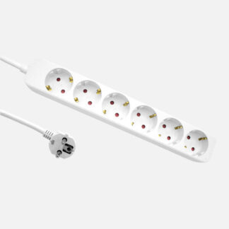 Alargadera Florey Cable 1,5m 3gx1,5mm2, 6enchufes Blanco 4x4x29cm