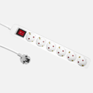 Alargadera Florey Cable 1,5m 3gx1,5mm2, 6enchufes+interruptor Blanca Protecc.para Niños 4x4x32cm