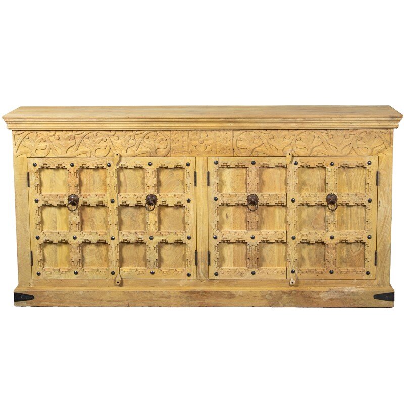 Aparador Madera Mango Decorado C/4 Puertas 180x40x90cm