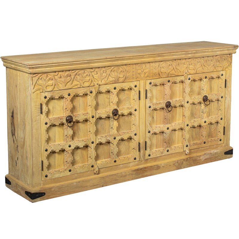 Aparador Madera Mango Decorado C/4 Puertas 180x40x90cm - Image 4