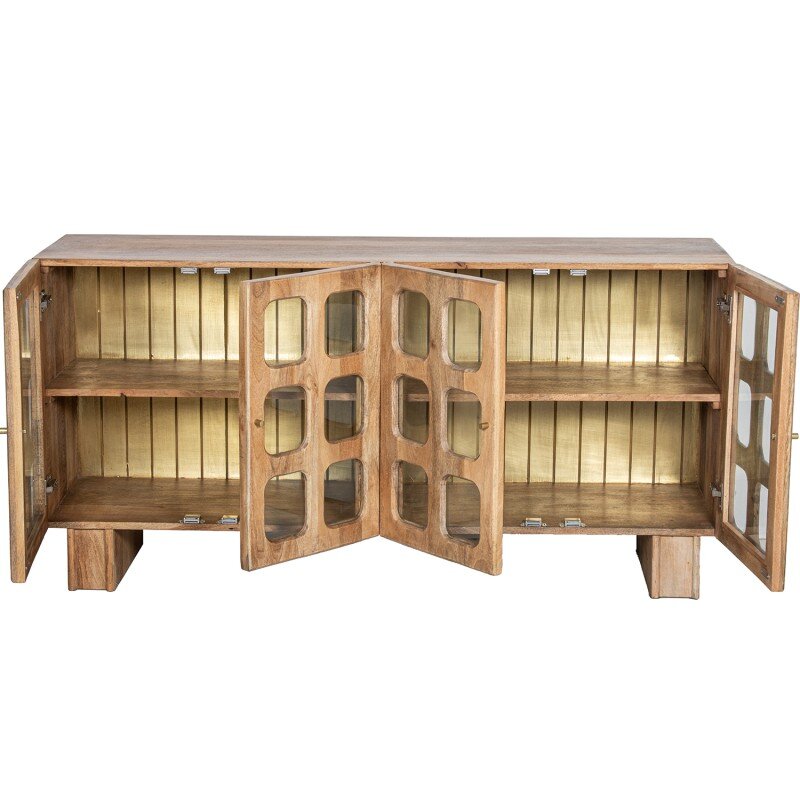 Aparador Madera Mango Y Cristal 4 Puertas 152x42x75cm - Image 2