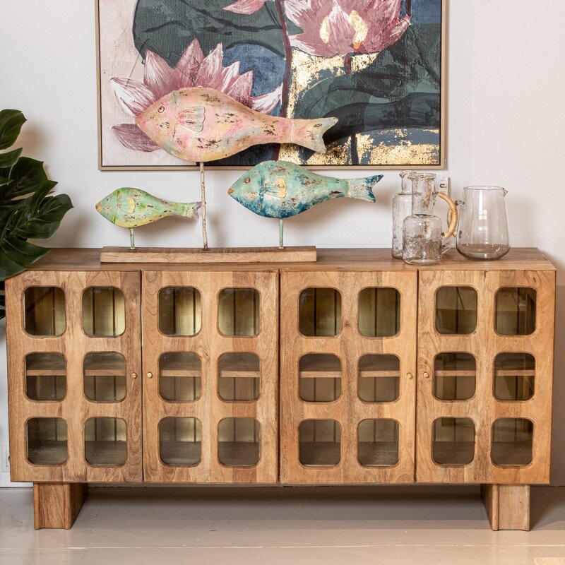 Aparador Madera Mango Y Cristal 4 Puertas 152x42x75cm - Image 9