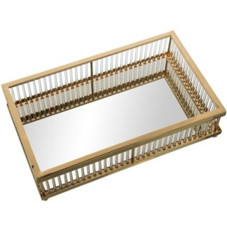 Bandeja Metal Dorado Cristaltransparente 30x18x7cm, Mat:hierro+cristal