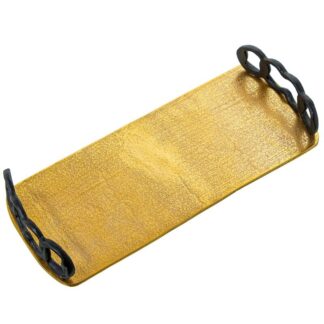 Bandeja Rectangular Aluminio Oro C/asas Negras 43x18x9cm