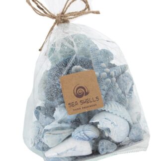 Bolsa Conchas Azules Surtidas C/esponjas, Estrella Mar, Pied Bolsa:12x8x15/23cm Peso:375gr