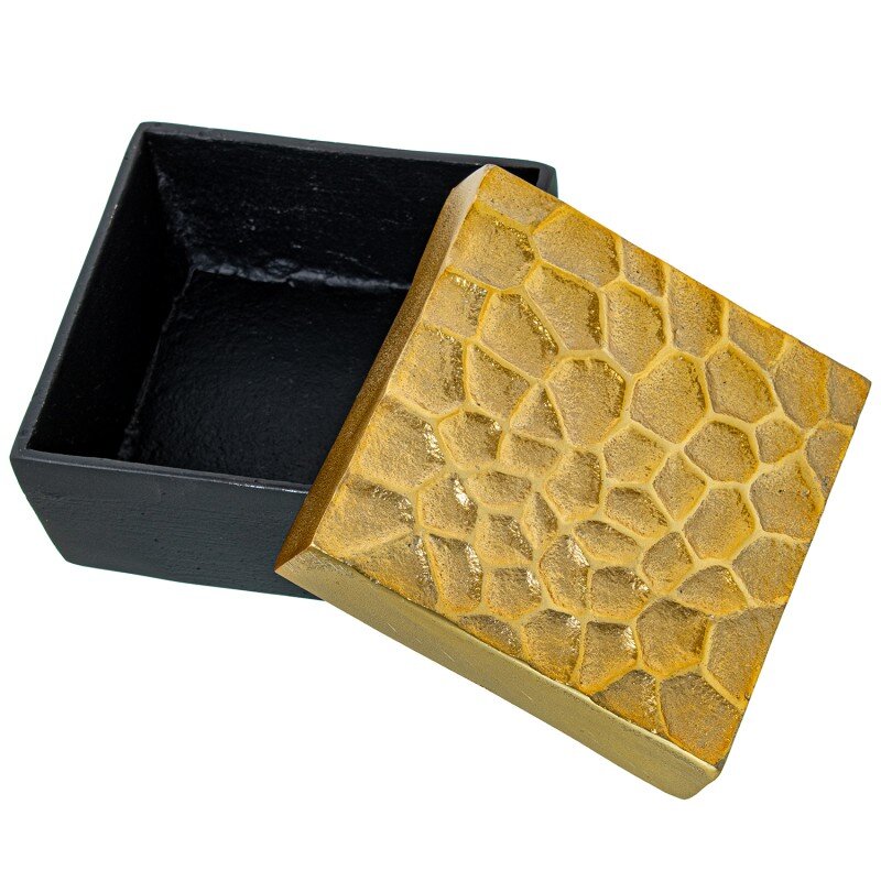 Caja Cuadrada Aluminio Negro C/tapa Oro 12x12x9cm - Image 2