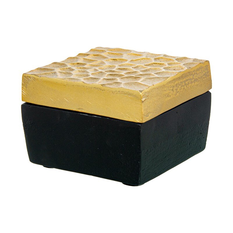 Caja Cuadrada Aluminio Negro C/tapa Oro 12x12x9cm - Image 4