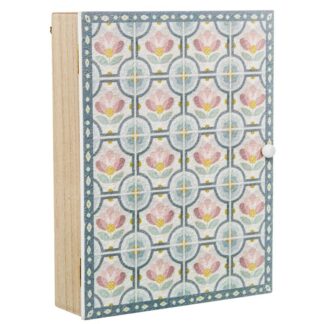 Caja Porta Llaves Madera Deco. Azulejo Flores 20x5,5x26cm