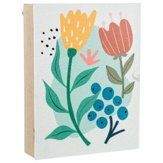 Caja Porta Llaves Madera Deco. Flores Amarilla/roja 20x5,5x26cm