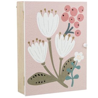 Caja Porta Llaves Madera Deco. Rosa Flores Blancas 20x5,5x26cm