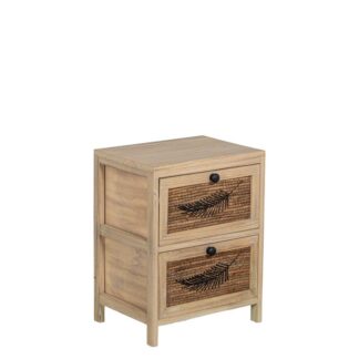 Cajonera Madera C/2 Cajones Mimbre Deco. Hoja, Madera Paulow 40x30x52cm Cajones:36x28x19cm