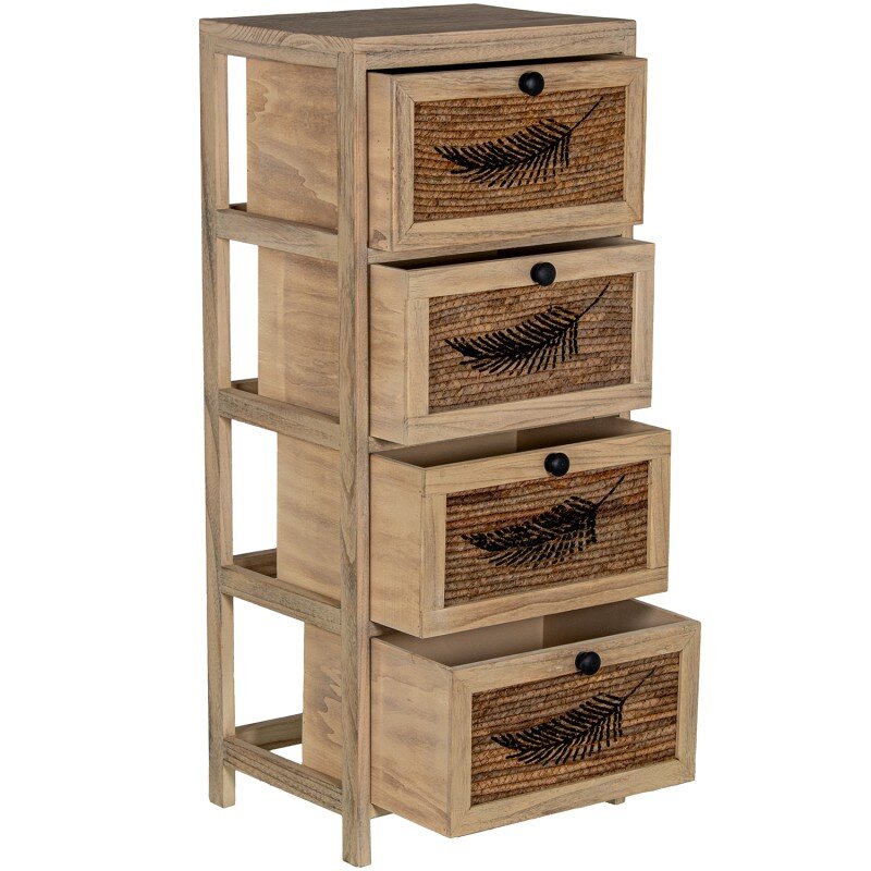 Cajonera Madera C/4 Cajones Mimbre Deco. Hoja, Madera Paulow 40x30x94cm Cajones:36x28x19cm - Image 2
