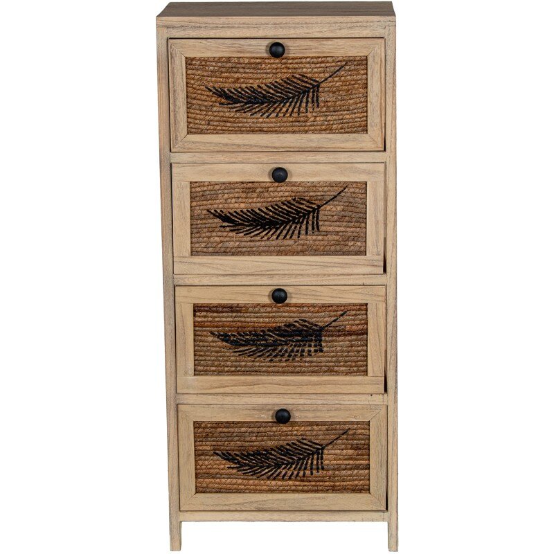 Cajonera Madera C/4 Cajones Mimbre Deco. Hoja, Madera Paulow 40x30x94cm Cajones:36x28x19cm - Image 3