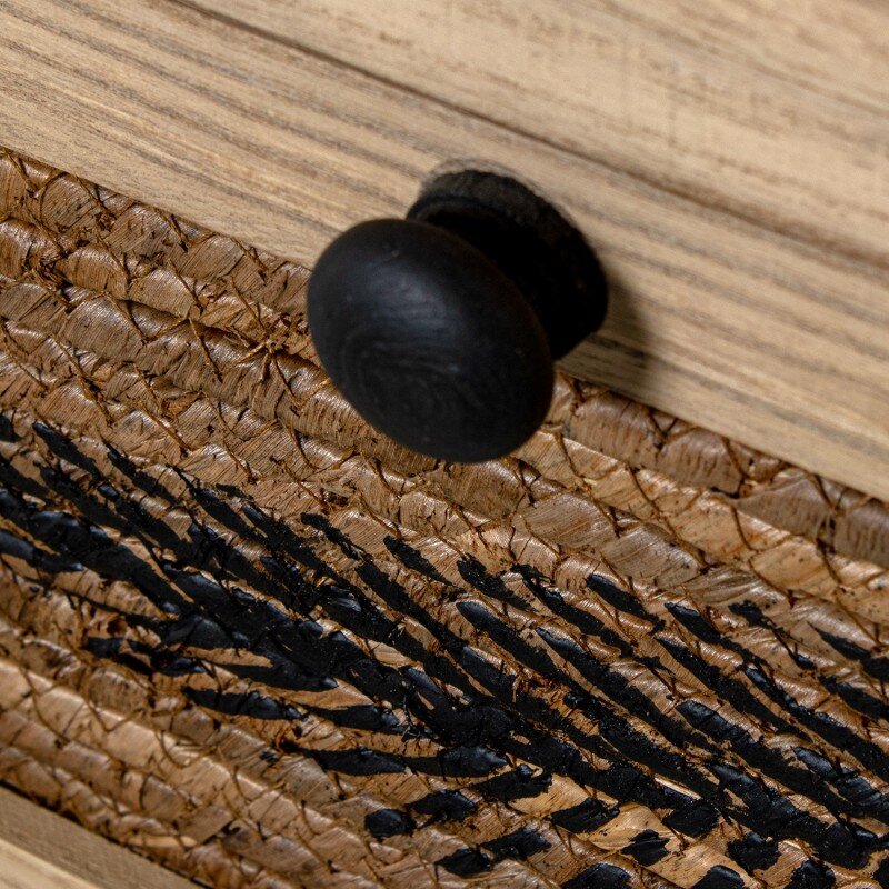 Cajonera Madera C/4 Cajones Mimbre Deco. Hoja, Madera Paulow 40x30x94cm Cajones:36x28x19cm - Image 4