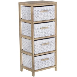 Cajonera Madera C/4 Cajones Tela, Madera Paulownia 40x30x94cm Cajones:36x28x19cm