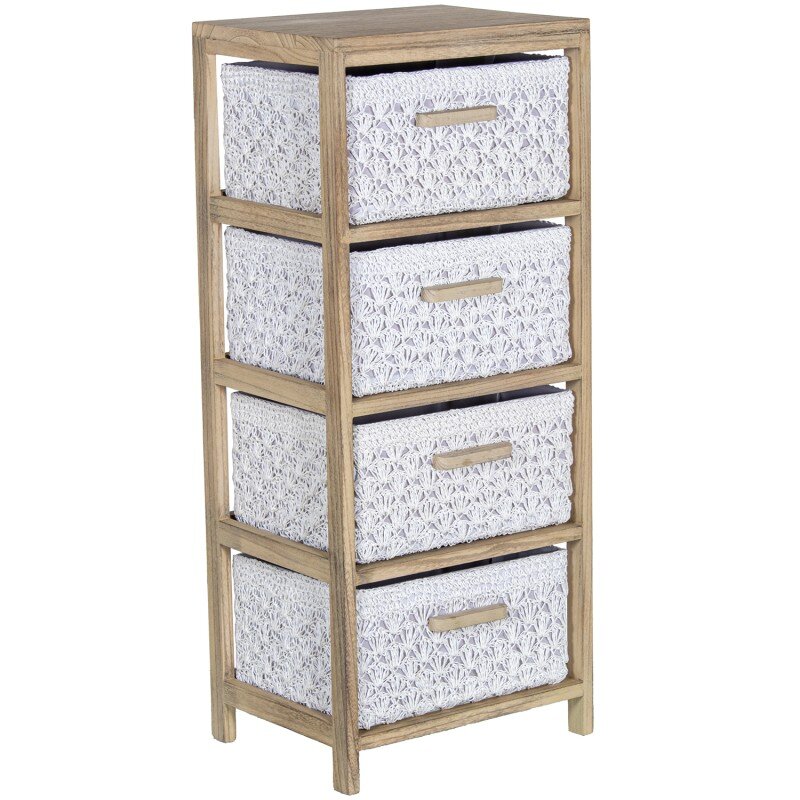 Cajonera Madera C/4 Cajones Tela, Madera Paulownia 40x30x94cm Cajones:36x28x19cm