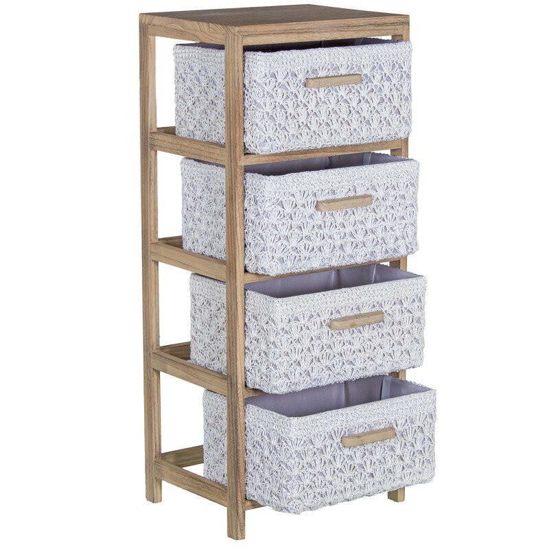 Cajonera Madera C/4 Cajones Tela, Madera Paulownia 40x30x94cm Cajones:36x28x19cm - Image 2