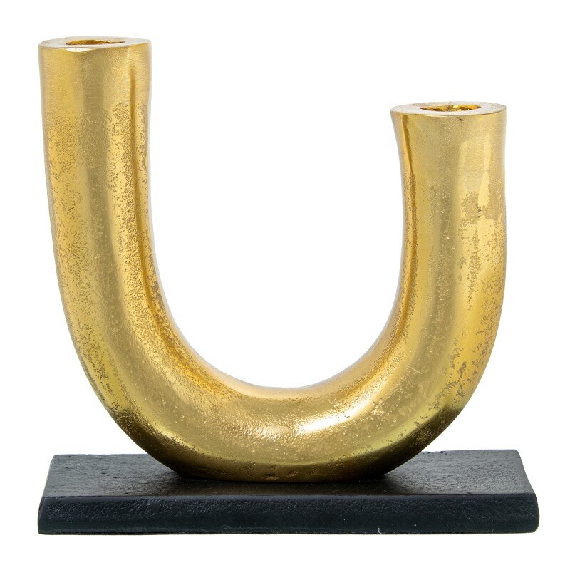 Candelabro 2 Brazos Aluminio Oro C/base Negra 21x8x20cm Para Velas Ø2,4cm