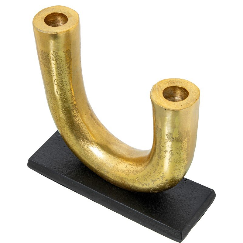 Candelabro 2 Brazos Aluminio Oro C/base Negra 21x8x20cm Para Velas Ø2,4cm - Image 2