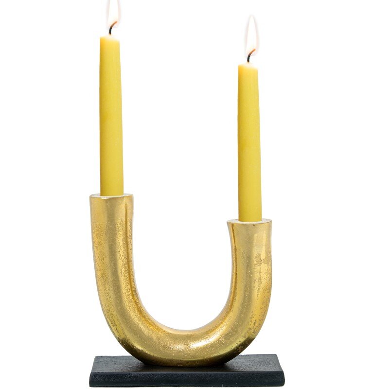 Candelabro 2 Brazos Aluminio Oro C/base Negra 21x8x20cm Para Velas Ø2,4cm - Image 6