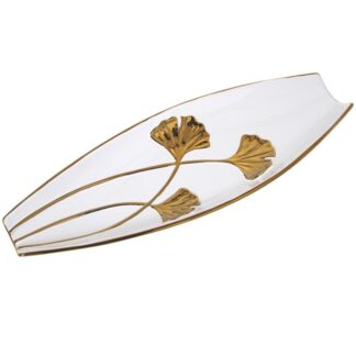 Centro Cerámica Blanco/flor Oro 45x16x6cm