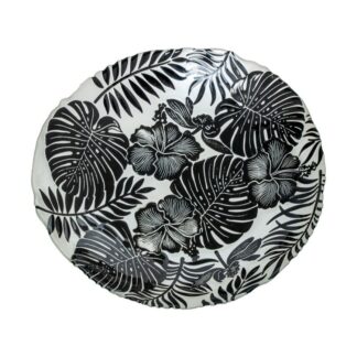Centro Cristal 33cm Hojas Blanco/negro Ø33x5,5cm