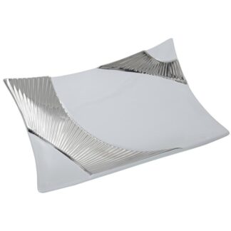 Centro Rect. Cerámica Blco/plateado 36x27x8,5cm