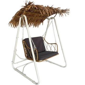 Columpio Metal Blanco Asiento Mimbre 112x105x160cm Silla:80x69cm