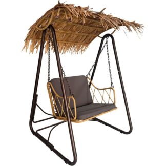 Columpio Metal Negro Asiento Mimbre 112x105x160cm Silla:80x69cm