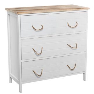 Cómoda C/3 Cajones Madera Blanca 80x35x81cm, Dm+paulownia
