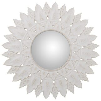 Espejo Redondo Ø70cm Madera Calada Blanco Decapé, Int:ø28cm Ø70x2cm, Int:ø28cm
