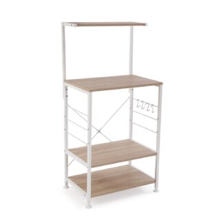 ESTANTERIA MADERA CLARA Y METAL BLANCO