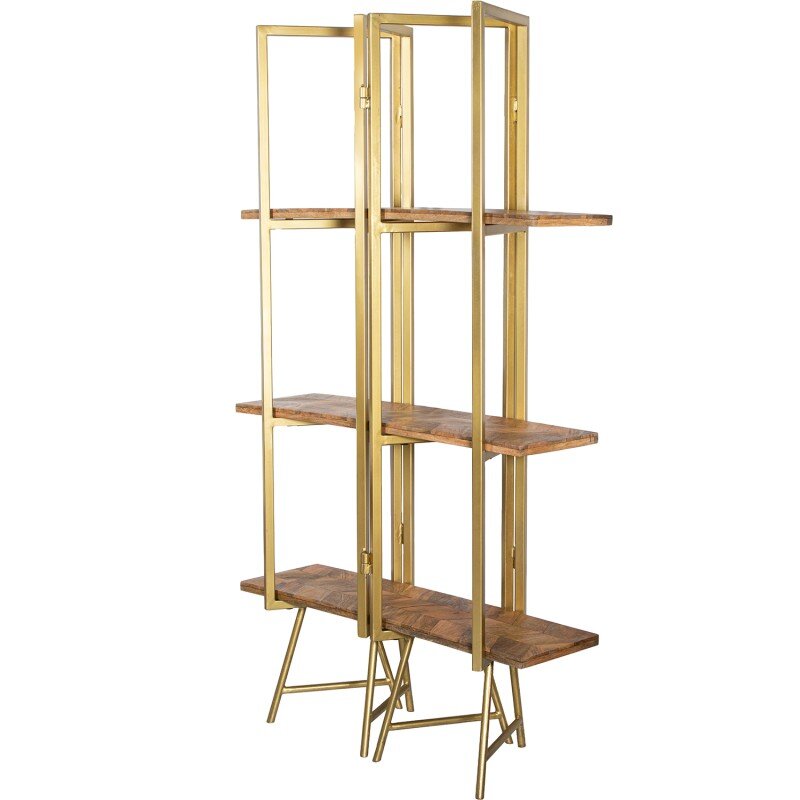 Estanteria Metal Dorado 3 Baldas Madera Mango Natural 101x36x183cm - Image 2