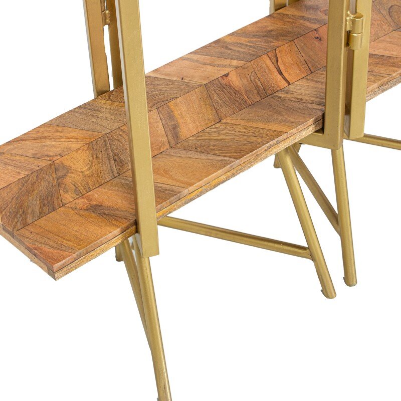 Estanteria Metal Dorado 3 Baldas Madera Mango Natural 101x36x183cm - Image 5