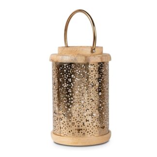 Farol Madera/metal Dorado 18x18x30cm