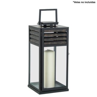 Farol Portavelas 44cm Metal Negro/madera 20x21x44cm